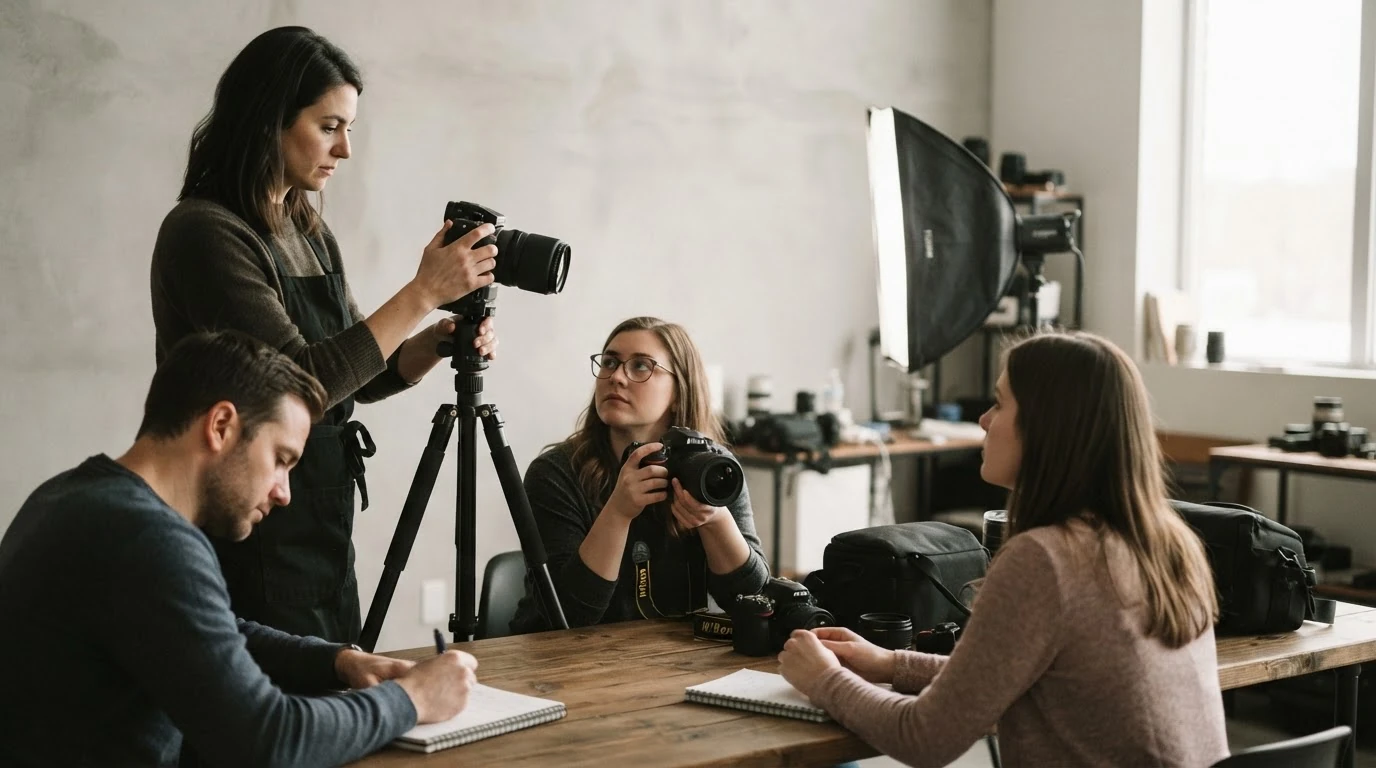 Equipo creativo trabajando en un estudio de fotografía y vídeo